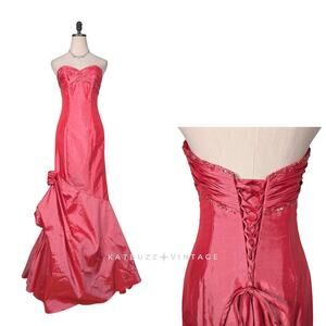 Flirt Prom Dress Maxi Gown 6 Pink Glam Y2K Corset Empire Mermaid Strapless Vtg
